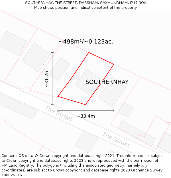 SOUTHERNHAY, THE STREET, DARSHAM, SAXMUNDHAM, IP17 3QA: Plot and title map