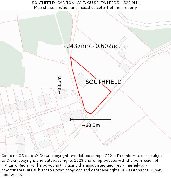 SOUTHFIELD, CARLTON LANE, GUISELEY, LEEDS, LS20 9NH: Plot and title map