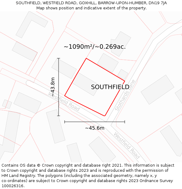 SOUTHFIELD, WESTFIELD ROAD, GOXHILL, BARROW-UPON-HUMBER, DN19 7JA: Plot and title map