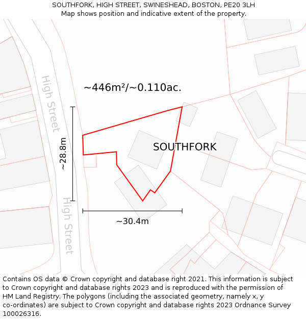 SOUTHFORK, HIGH STREET, SWINESHEAD, BOSTON, PE20 3LH: Plot and title map