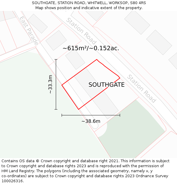 SOUTHGATE, STATION ROAD, WHITWELL, WORKSOP, S80 4RS: Plot and title map