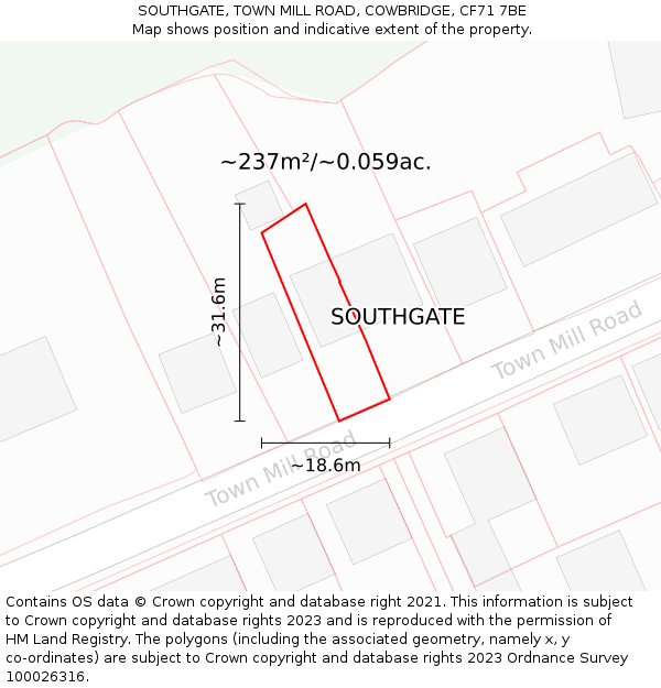 SOUTHGATE, TOWN MILL ROAD, COWBRIDGE, CF71 7BE: Plot and title map