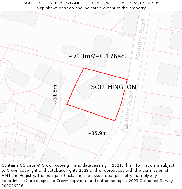 SOUTHINGTON, PLATTS LANE, BUCKNALL, WOODHALL SPA, LN10 5DY: Plot and title map