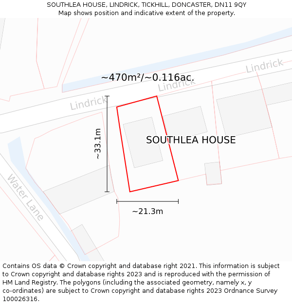 SOUTHLEA HOUSE, LINDRICK, TICKHILL, DONCASTER, DN11 9QY: Plot and title map