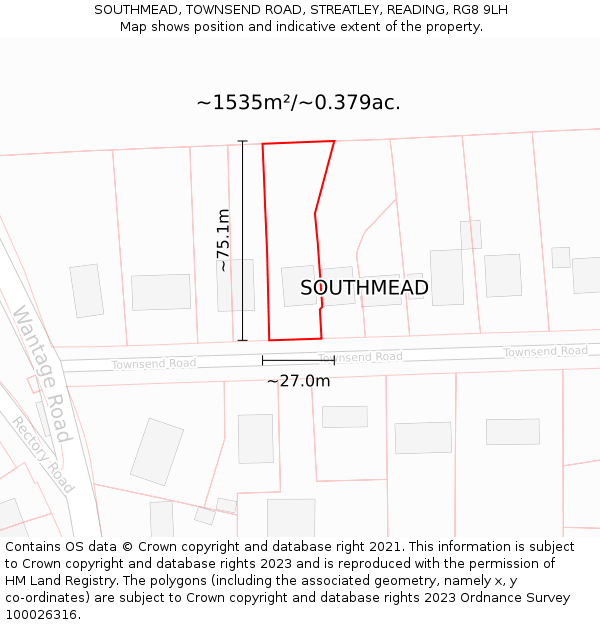 SOUTHMEAD, TOWNSEND ROAD, STREATLEY, READING, RG8 9LH: Plot and title map