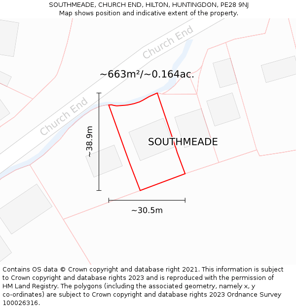 SOUTHMEADE, CHURCH END, HILTON, HUNTINGDON, PE28 9NJ: Plot and title map