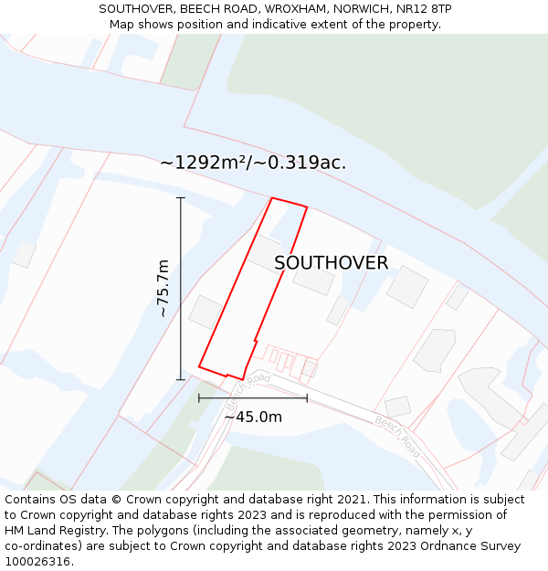 SOUTHOVER, BEECH ROAD, WROXHAM, NORWICH, NR12 8TP: Plot and title map