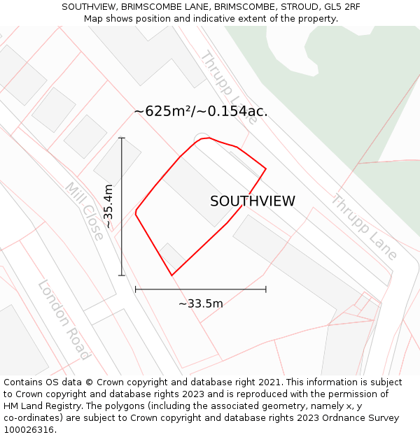 SOUTHVIEW, BRIMSCOMBE LANE, BRIMSCOMBE, STROUD, GL5 2RF: Plot and title map