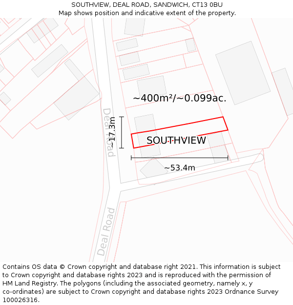 SOUTHVIEW, DEAL ROAD, SANDWICH, CT13 0BU: Plot and title map