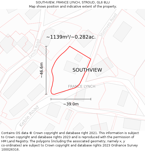 SOUTHVIEW, FRANCE LYNCH, STROUD, GL6 8LU: Plot and title map