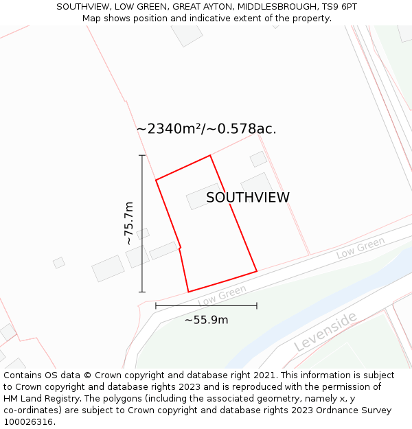 SOUTHVIEW, LOW GREEN, GREAT AYTON, MIDDLESBROUGH, TS9 6PT: Plot and title map