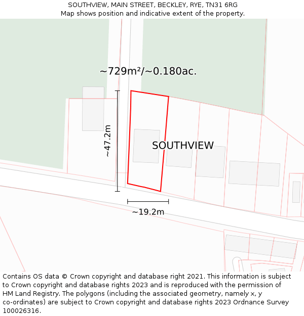 SOUTHVIEW, MAIN STREET, BECKLEY, RYE, TN31 6RG: Plot and title map