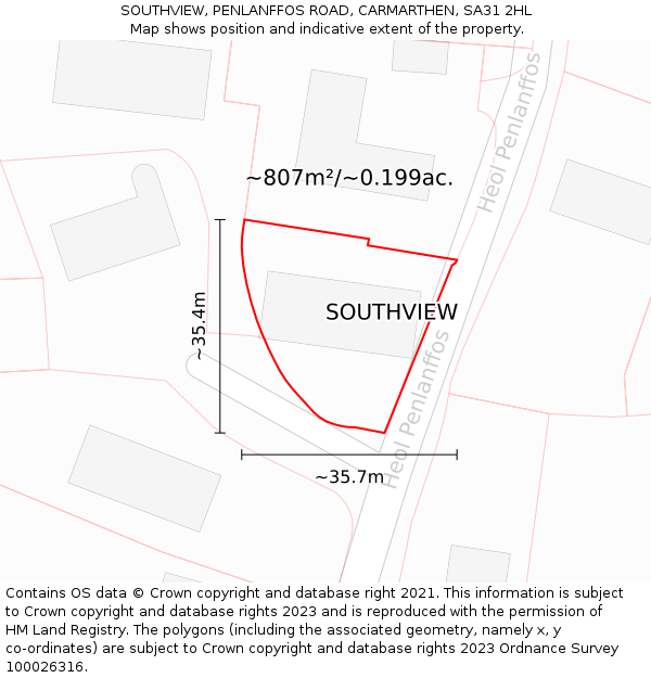 SOUTHVIEW, PENLANFFOS ROAD, CARMARTHEN, SA31 2HL: Plot and title map