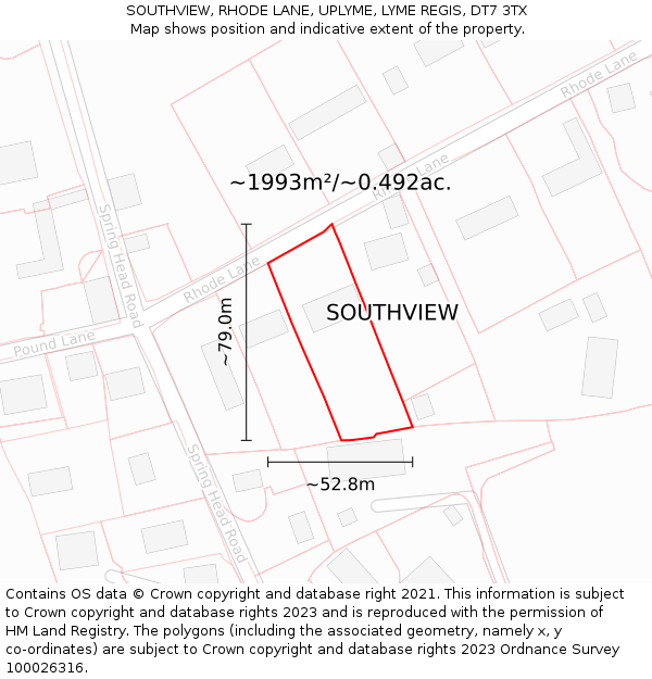 SOUTHVIEW, RHODE LANE, UPLYME, LYME REGIS, DT7 3TX: Plot and title map