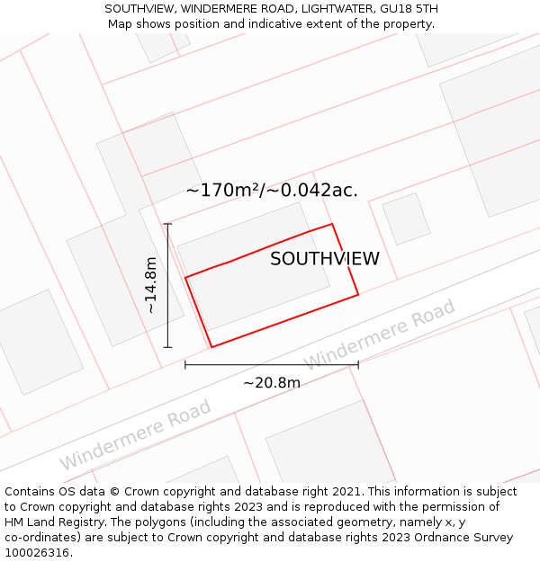 SOUTHVIEW, WINDERMERE ROAD, LIGHTWATER, GU18 5TH: Plot and title map