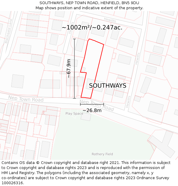 SOUTHWAYS, NEP TOWN ROAD, HENFIELD, BN5 9DU: Plot and title map