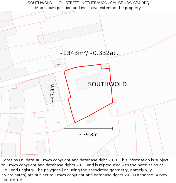 SOUTHWOLD, HIGH STREET, NETHERAVON, SALISBURY, SP4 9PQ: Plot and title map