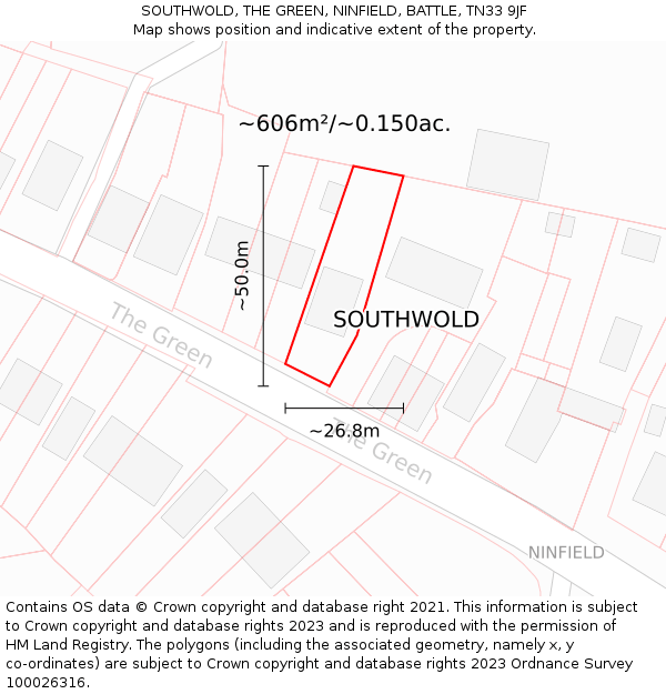 SOUTHWOLD, THE GREEN, NINFIELD, BATTLE, TN33 9JF: Plot and title map