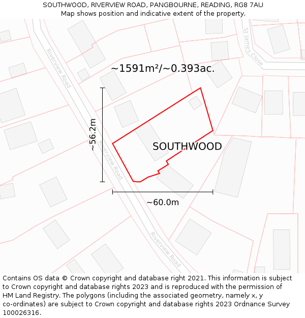 SOUTHWOOD, RIVERVIEW ROAD, PANGBOURNE, READING, RG8 7AU: Plot and title map