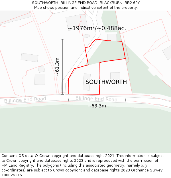 SOUTHWORTH, BILLINGE END ROAD, BLACKBURN, BB2 6PY: Plot and title map