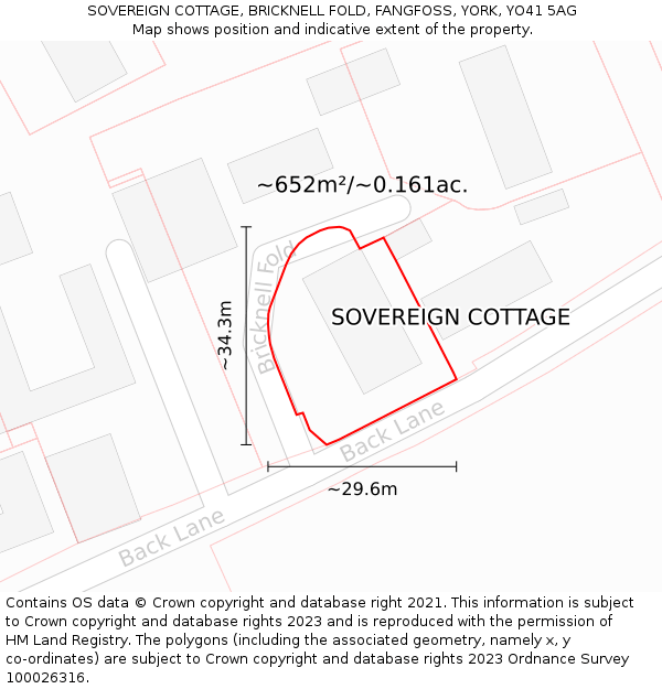 SOVEREIGN COTTAGE, BRICKNELL FOLD, FANGFOSS, YORK, YO41 5AG: Plot and title map