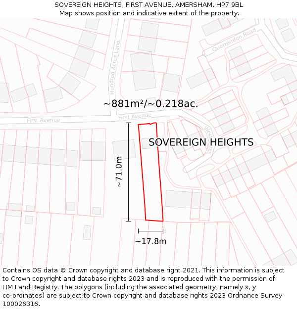 SOVEREIGN HEIGHTS, FIRST AVENUE, AMERSHAM, HP7 9BL: Plot and title map