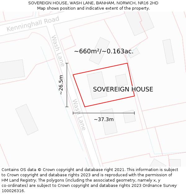 SOVEREIGN HOUSE, WASH LANE, BANHAM, NORWICH, NR16 2HD: Plot and title map