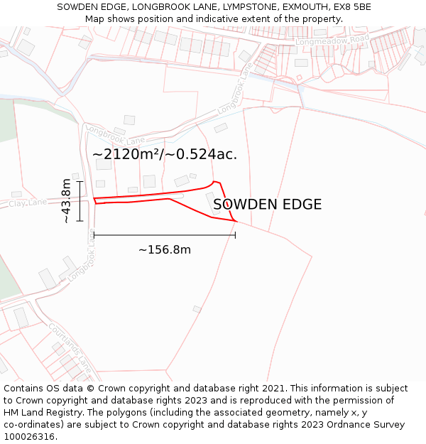 SOWDEN EDGE, LONGBROOK LANE, LYMPSTONE, EXMOUTH, EX8 5BE: Plot and title map