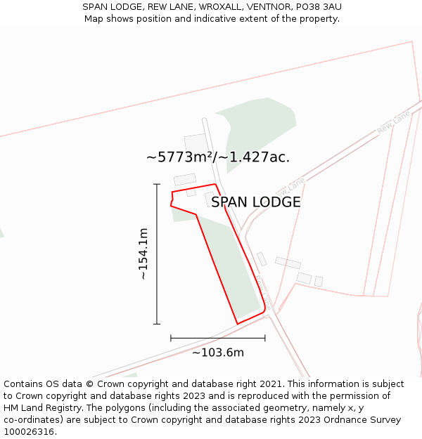 SPAN LODGE, REW LANE, WROXALL, VENTNOR, PO38 3AU: Plot and title map