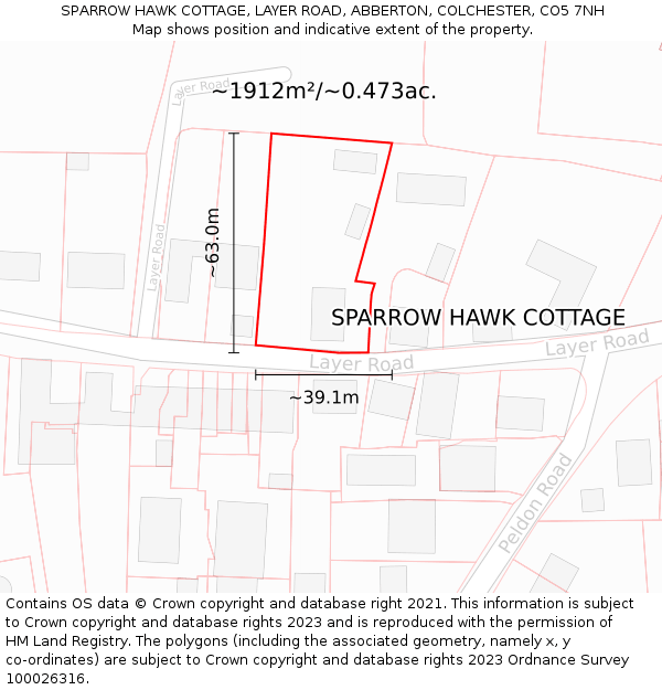 SPARROW HAWK COTTAGE, LAYER ROAD, ABBERTON, COLCHESTER, CO5 7NH: Plot and title map