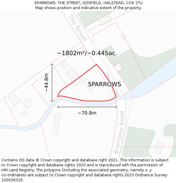 SPARROWS, THE STREET, GOSFIELD, HALSTEAD, CO9 1TU: Plot and title map