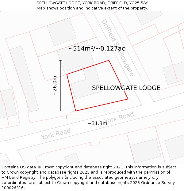 SPELLOWGATE LODGE, YORK ROAD, DRIFFIELD, YO25 5AY: Plot and title map