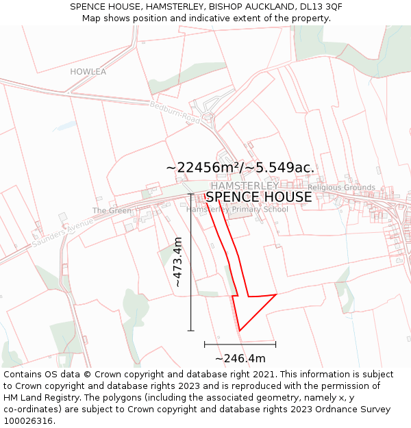 SPENCE HOUSE, HAMSTERLEY, BISHOP AUCKLAND, DL13 3QF: Plot and title map