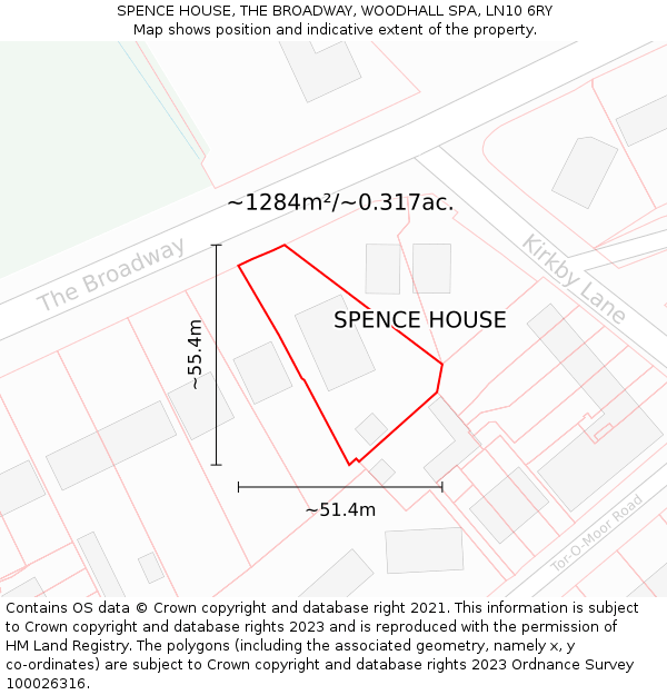 SPENCE HOUSE, THE BROADWAY, WOODHALL SPA, LN10 6RY: Plot and title map