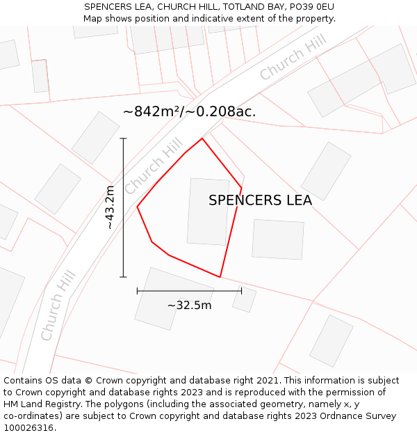 SPENCERS LEA, CHURCH HILL, TOTLAND BAY, PO39 0EU: Plot and title map