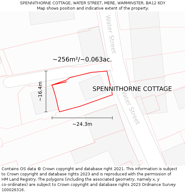 SPENNITHORNE COTTAGE, WATER STREET, MERE, WARMINSTER, BA12 6DY: Plot and title map