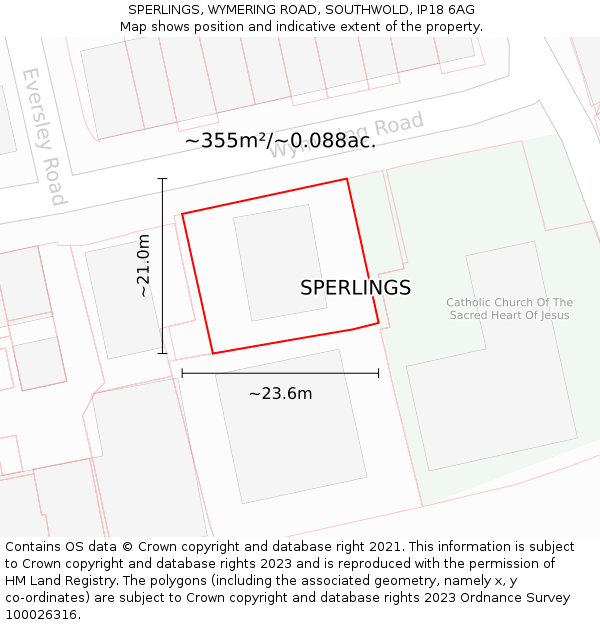 SPERLINGS, WYMERING ROAD, SOUTHWOLD, IP18 6AG: Plot and title map