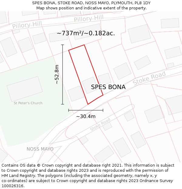 SPES BONA, STOKE ROAD, NOSS MAYO, PLYMOUTH, PL8 1DY: Plot and title map