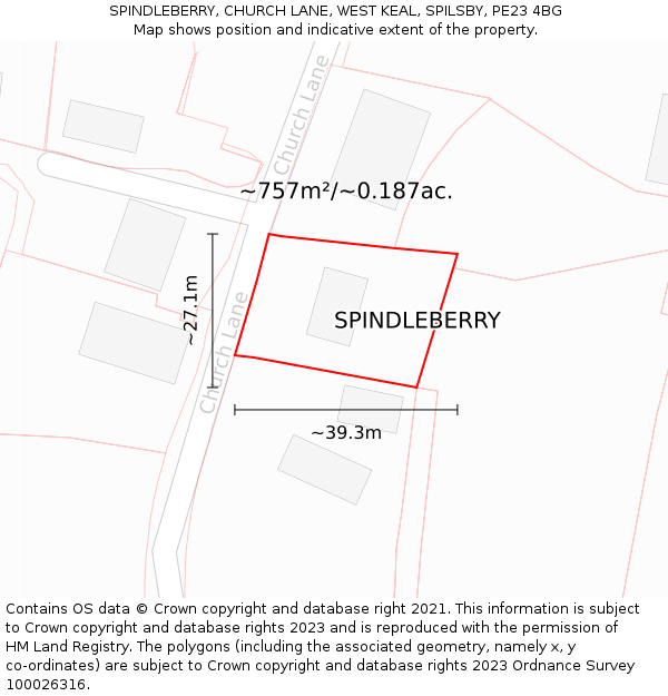 SPINDLEBERRY, CHURCH LANE, WEST KEAL, SPILSBY, PE23 4BG: Plot and title map