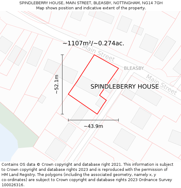 SPINDLEBERRY HOUSE, MAIN STREET, BLEASBY, NOTTINGHAM, NG14 7GH: Plot and title map