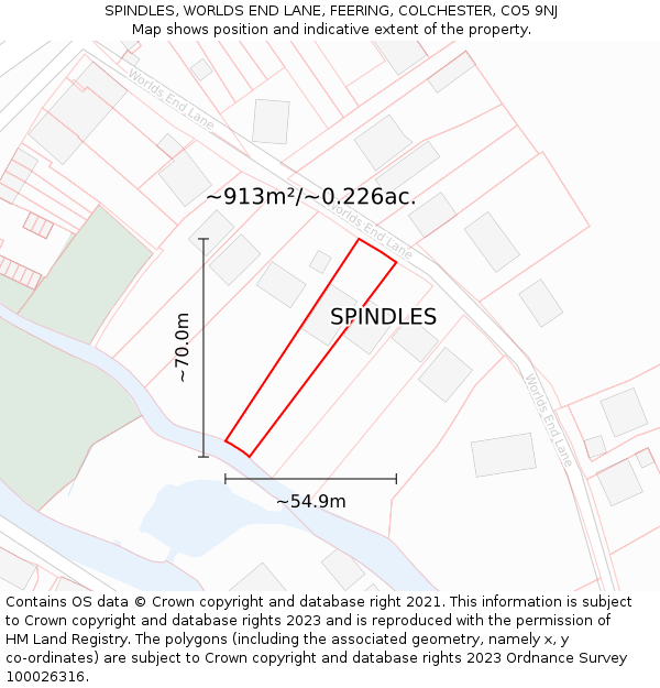 SPINDLES, WORLDS END LANE, FEERING, COLCHESTER, CO5 9NJ: Plot and title map