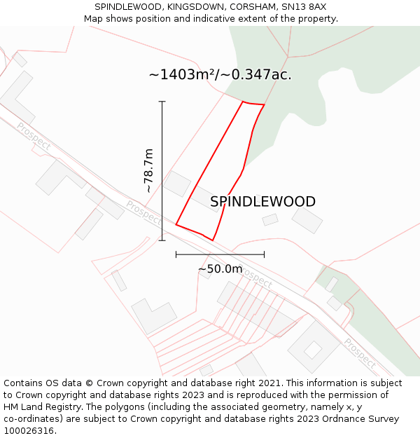 SPINDLEWOOD, KINGSDOWN, CORSHAM, SN13 8AX: Plot and title map