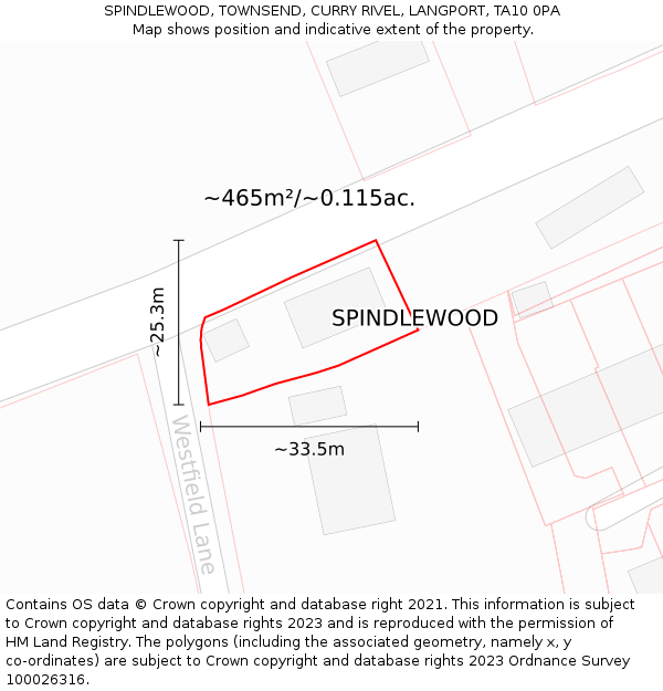 SPINDLEWOOD, TOWNSEND, CURRY RIVEL, LANGPORT, TA10 0PA: Plot and title map