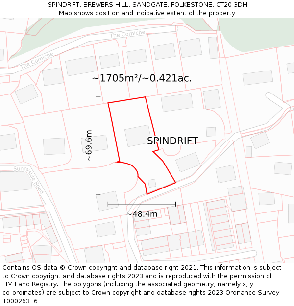 SPINDRIFT, BREWERS HILL, SANDGATE, FOLKESTONE, CT20 3DH: Plot and title map