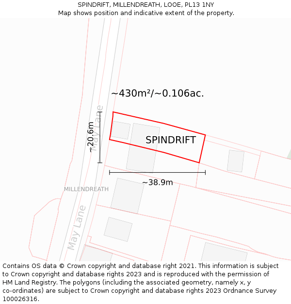 SPINDRIFT, MILLENDREATH, LOOE, PL13 1NY: Plot and title map