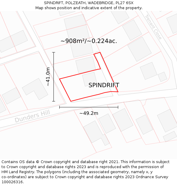 SPINDRIFT, POLZEATH, WADEBRIDGE, PL27 6SX: Plot and title map