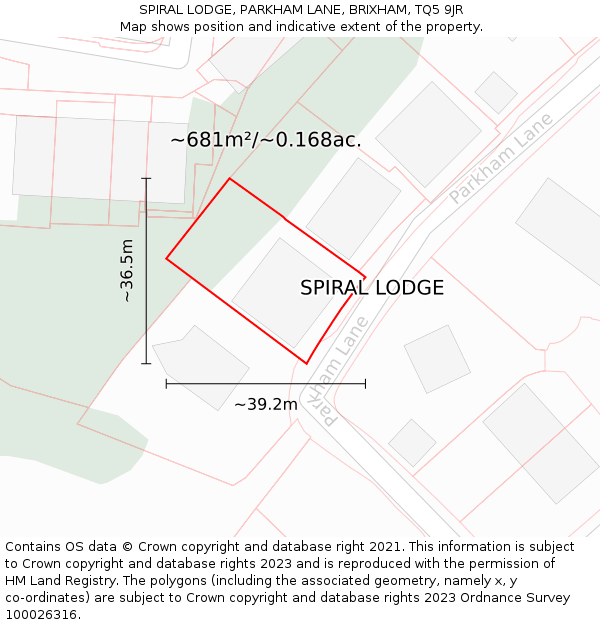 SPIRAL LODGE, PARKHAM LANE, BRIXHAM, TQ5 9JR: Plot and title map