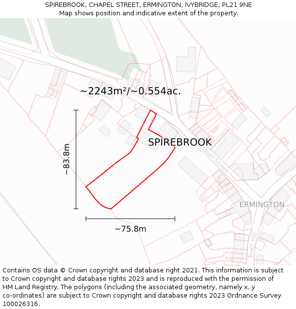 SPIREBROOK, CHAPEL STREET, ERMINGTON, IVYBRIDGE, PL21 9NE: Plot and title map