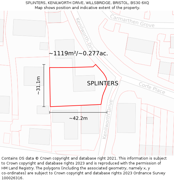 SPLINTERS, KENILWORTH DRIVE, WILLSBRIDGE, BRISTOL, BS30 6XQ: Plot and title map