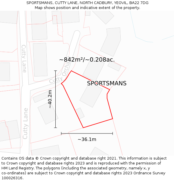 SPORTSMANS, CUTTY LANE, NORTH CADBURY, YEOVIL, BA22 7DG: Plot and title map